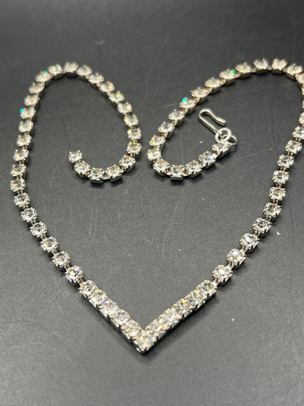 Vintage Crystal V-Drop Necklace - Silver Tones 39